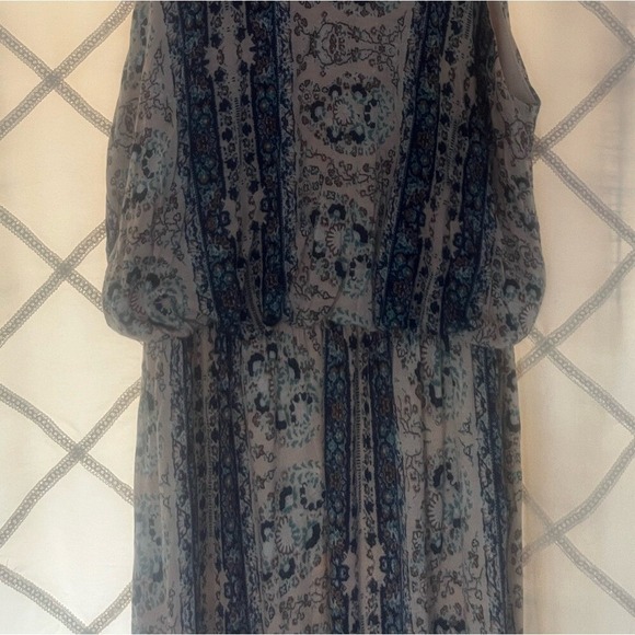 LUSH Boho Indie Print Pattern Empire Long Maxi Dress W Side Leg Slit-Size Large - Picture 8 of 16